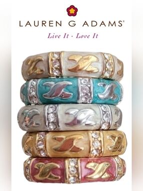 LGA Elegant Hugs Enamel Ring Band Red Pink Blue White Pearl Yellow Gold Silver 5